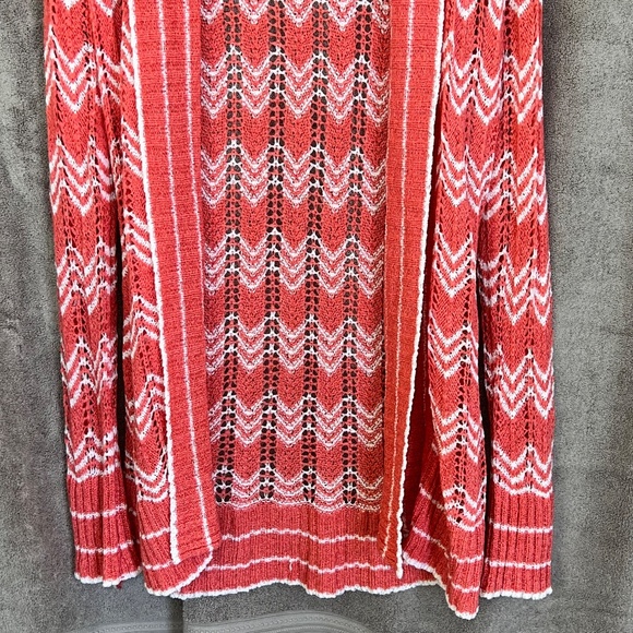 ❤️BCBGMAXAZRIA Women Open Knit Chevron Collared Cardigan Sz L Open Front - Picture 3 of 13
